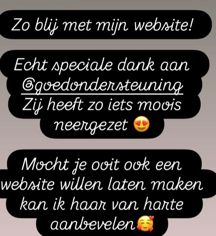 Screenshot van een Instagram-verhaal waarin een klant lovende woorden deelt over de professionele website die Lidi Ruttenberg van Goed Ondersteuning heeft gebouwd.
