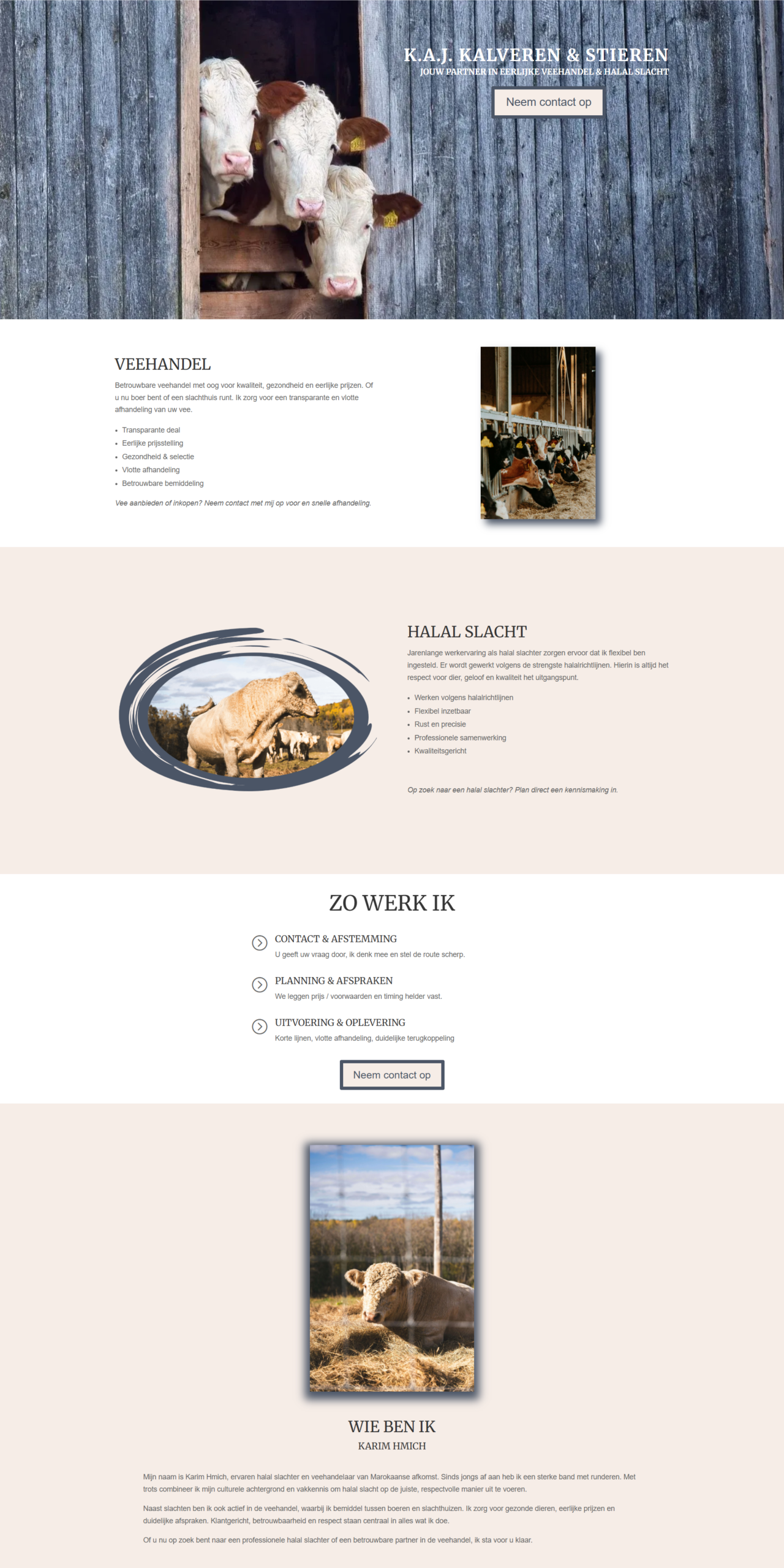 One-page website gemaakt door Lidi van Goed Ondersteuning voor een ZZP halal-slachter